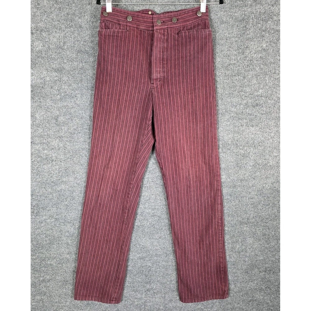 Vintage WAH Maker Railhead Stripe Red Old West Buckle Back Pants Mens Sz 28x32